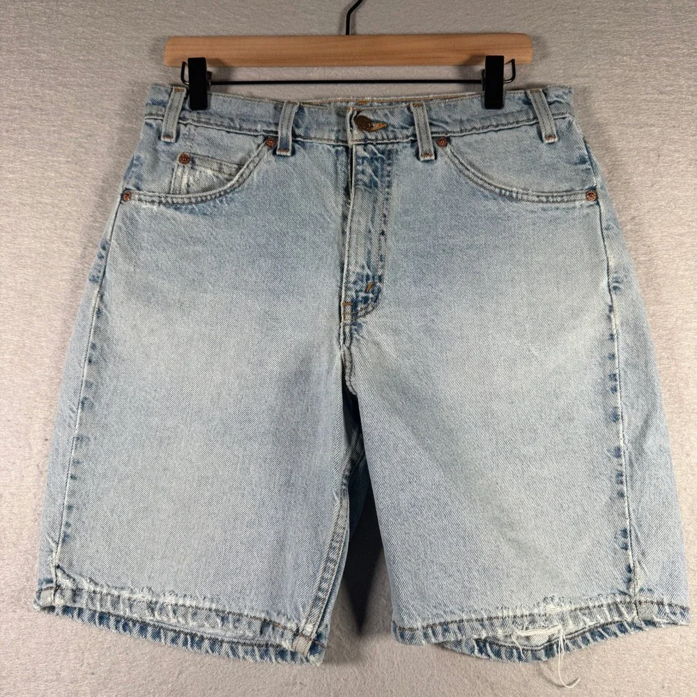 Vintage Levis 550 Relaxed Fit Denim Shorts Light Wash Orange Tab Mens 32 31x9
